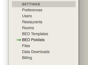 BEO Picklist Section