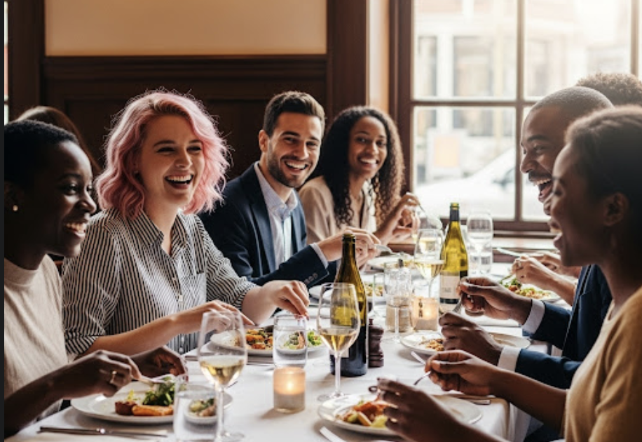 happy restaurant group of people
