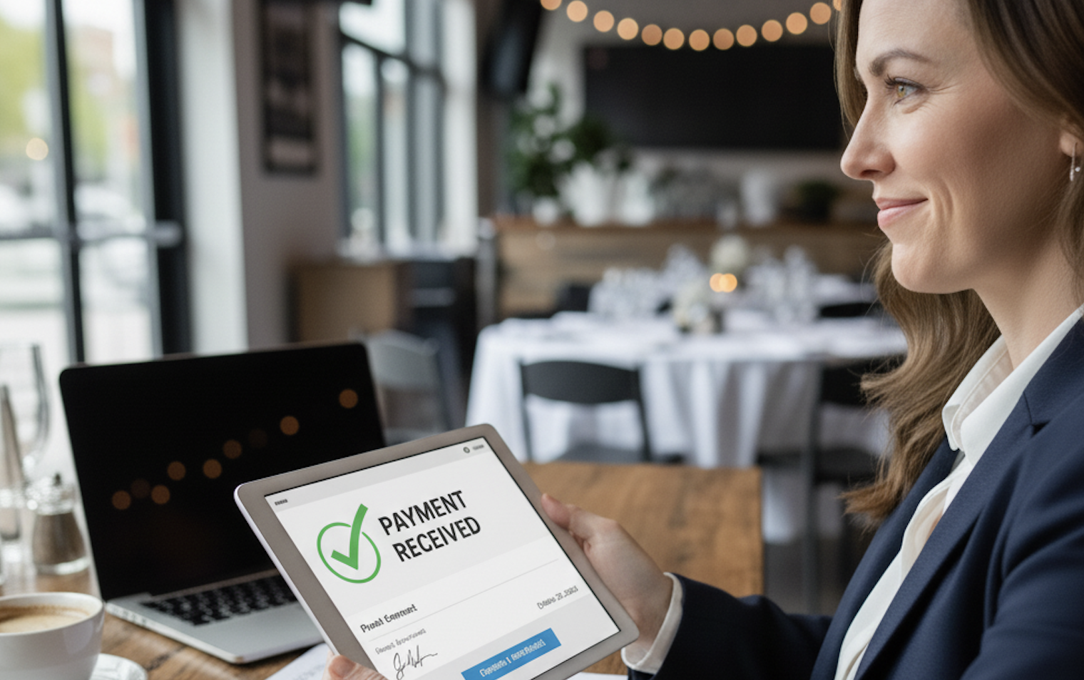 woman taking integrated payment in event management